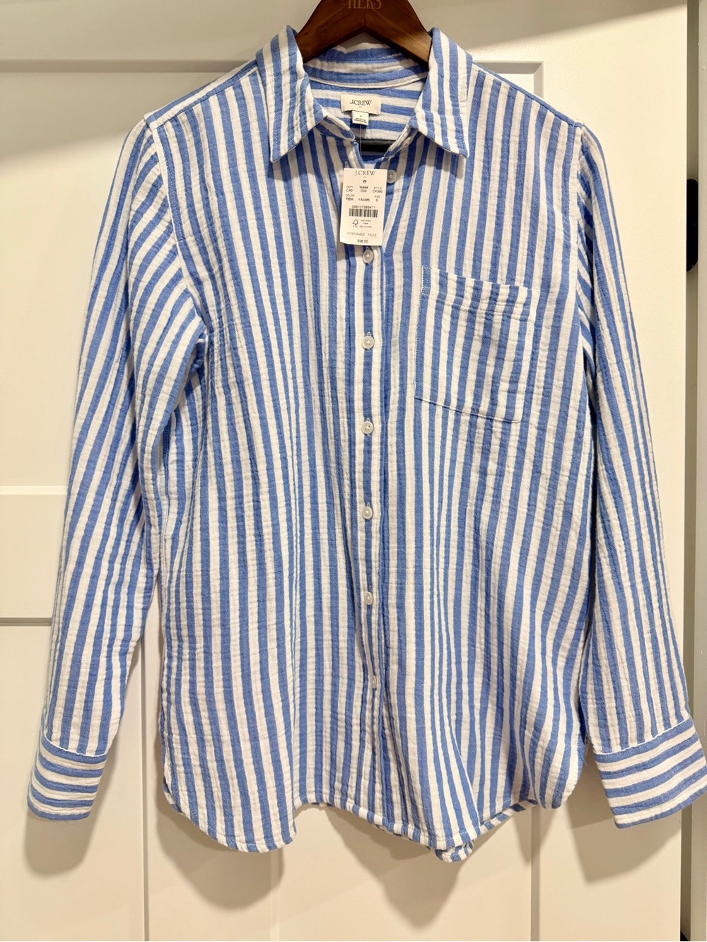 J. Crew Women’s Blue and White Striped Button-Up Shirt